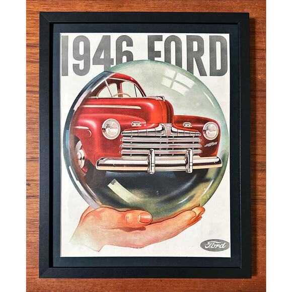 Framed 1945 Vintage Original Magazine Ad Red FORD In Crystal Ball - Picture 2 of 3